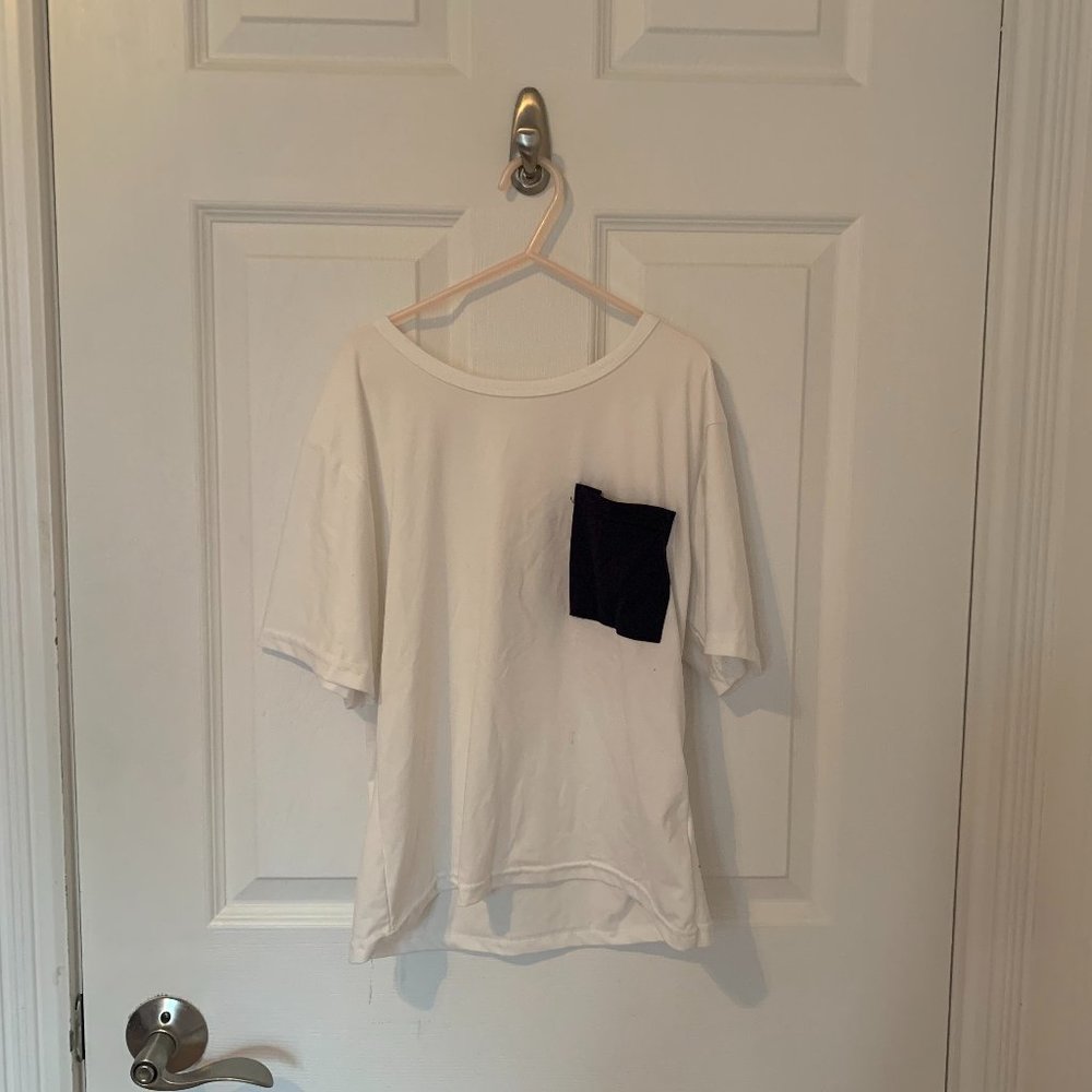 White and Navy Pocket Tee